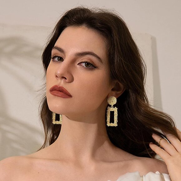 9Pairs Clip On Drop Earrings for Women - Rattan Acrylic Tassel Hoop Statement Je - Picture 5 of 7